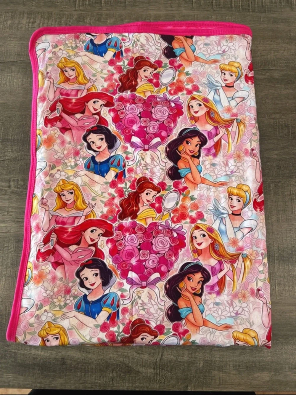Disney Princess Pink Multicolor Girls Throw Blanket 30x40 bamboo minky backed